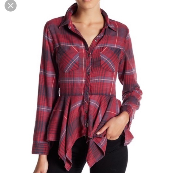 Melrose and Market Tops - Plaid Peplum Buttondown Shirt